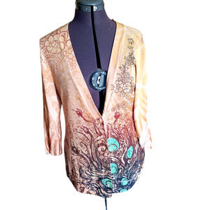 Suki Jones tan floral button up cardigan, L